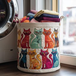 Playful Cat Quilted Laundry Basket New Year Merch Gift