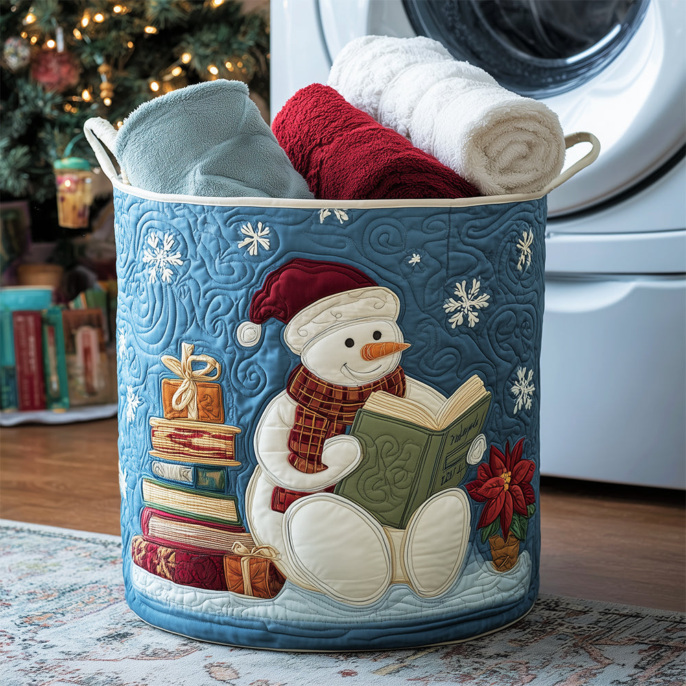 Storytime Snowman Quilted Laundry Basket Thanksgiving Merch Gift