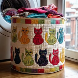 Playful Cat Quilted Laundry Basket Anniversary Merch Gift