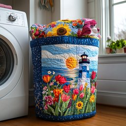 Ocean Beacon Quilted Laundry Basket New Year Merch Gift