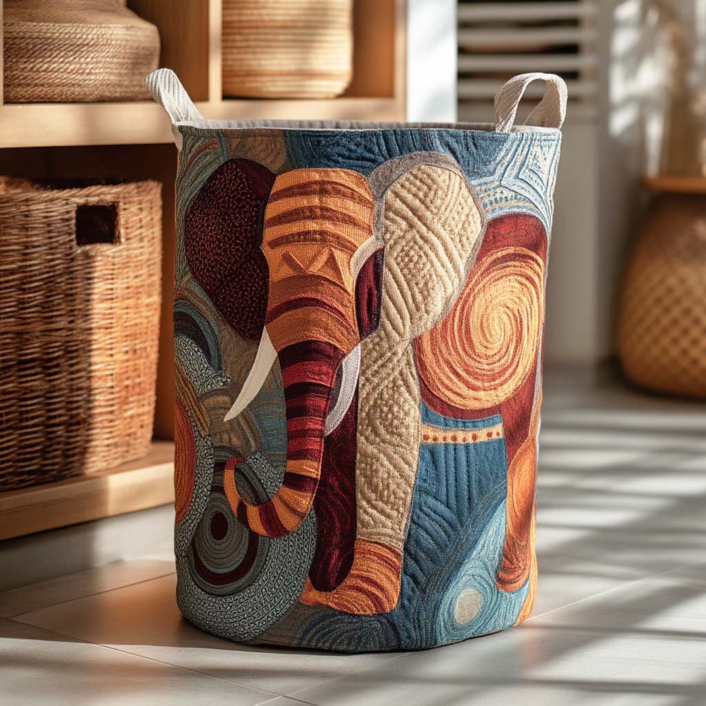 Patchwork Elephant Quilted Laundry Basket Top Choice For Housewarming