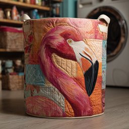 Flamingo Portrait Quilted Laundry Basket Merch For Home And Bedroom