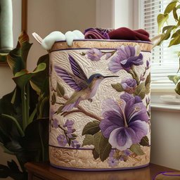 Graceful Hummingbird Quilted Laundry Basket Spring Merch Pick