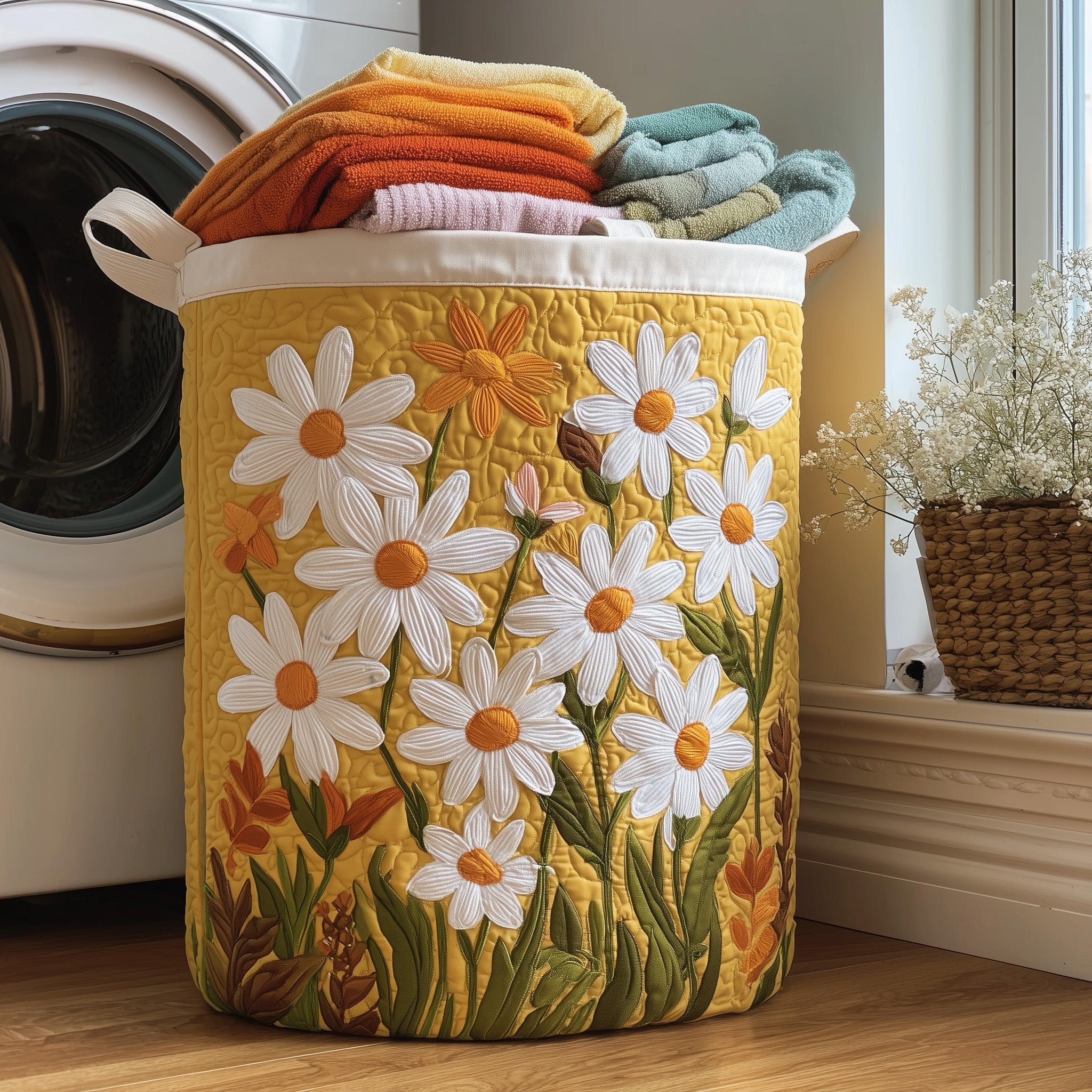 Flower Bliss Quilted Laundry Basket Creative Gift For Family