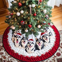 Snowy Paws Christmas Quilted Tree Skirt Charming Tree Skirt for Family Gatherings