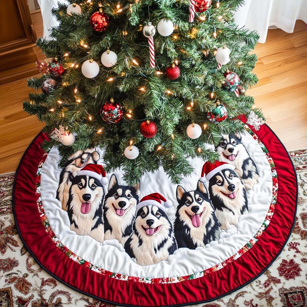 Snowy Paws Christmas Quilted Tree Skirt Charming Tree Skirt for Family Gatherings