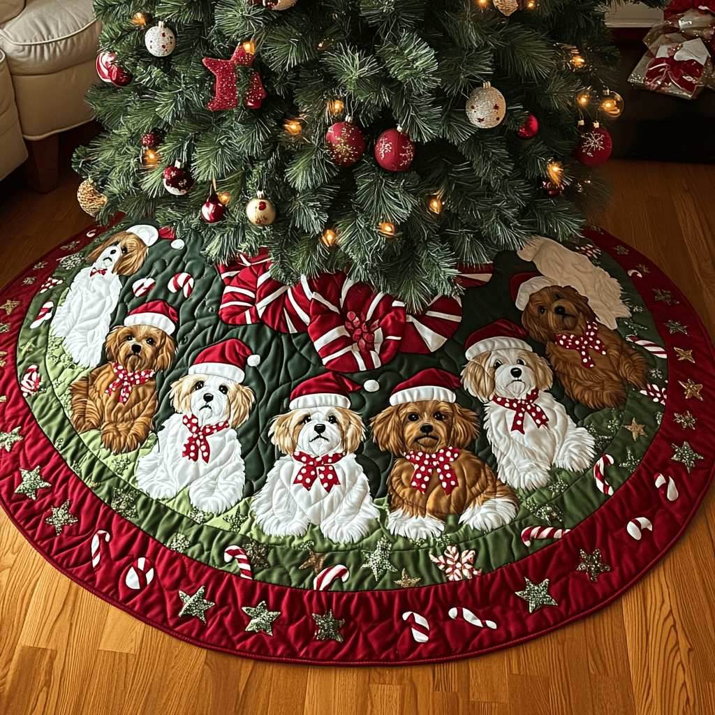 Shih Tzu Christmas Charm Christmas Quilted Tree Skirt Perfect Tree Skirt Gift for Mom or Grandma