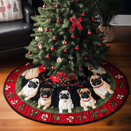 Puggy Christmas Cheer Quilted Christmas Tree Skirt Warm and Soft Christmas Tree Skirt for Winter
