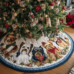Yorkshires Charm Christmas Quilted Tree Skirt Beautiful Tree Skirt to Complete Your Christmas Look