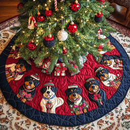 Rottweiler Christmas Joy Christmas Quilted Tree Skirt Lovely Gift Merch for a Festive Home