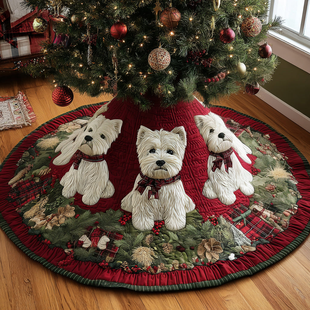 Santa Little Westie Quilted Christmas Tree Skirt Cozy Holiday Tree Skirt to Brighten Your Home