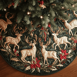 Reindeer Whispers Christmas Quilted Tree Skirt Beautiful Tree Skirt to Complete Your Christmas Look