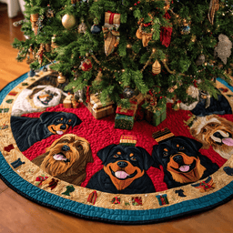Rottweiler Dream Christmas Quilted Tree Skirt Perfect Tree Skirt Gift for Mom or Grandma