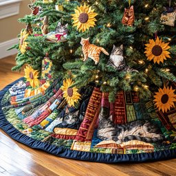 Whiskers In Bloom Quilted Christmas Tree Skirt Unique Holiday Gift Merch for Family Homes