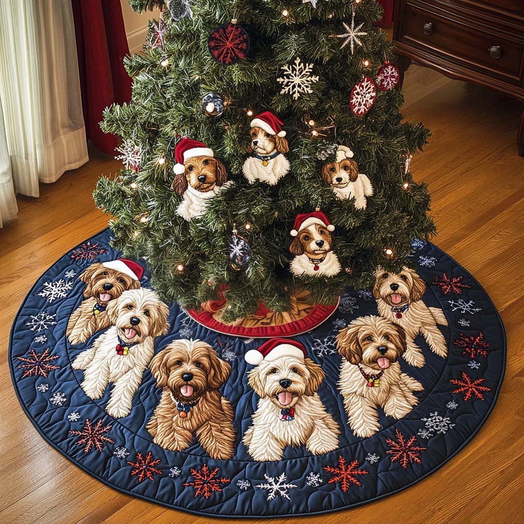 Labradoodle Charm Christmas Quilted Tree Skirt Beautiful Tree Skirt to Complete Your Christmas Look