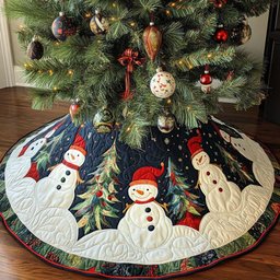 Snowman Delight Christmas Quilted Tree Skirt Perfect Tree Skirt Gift for Mom or Grandma