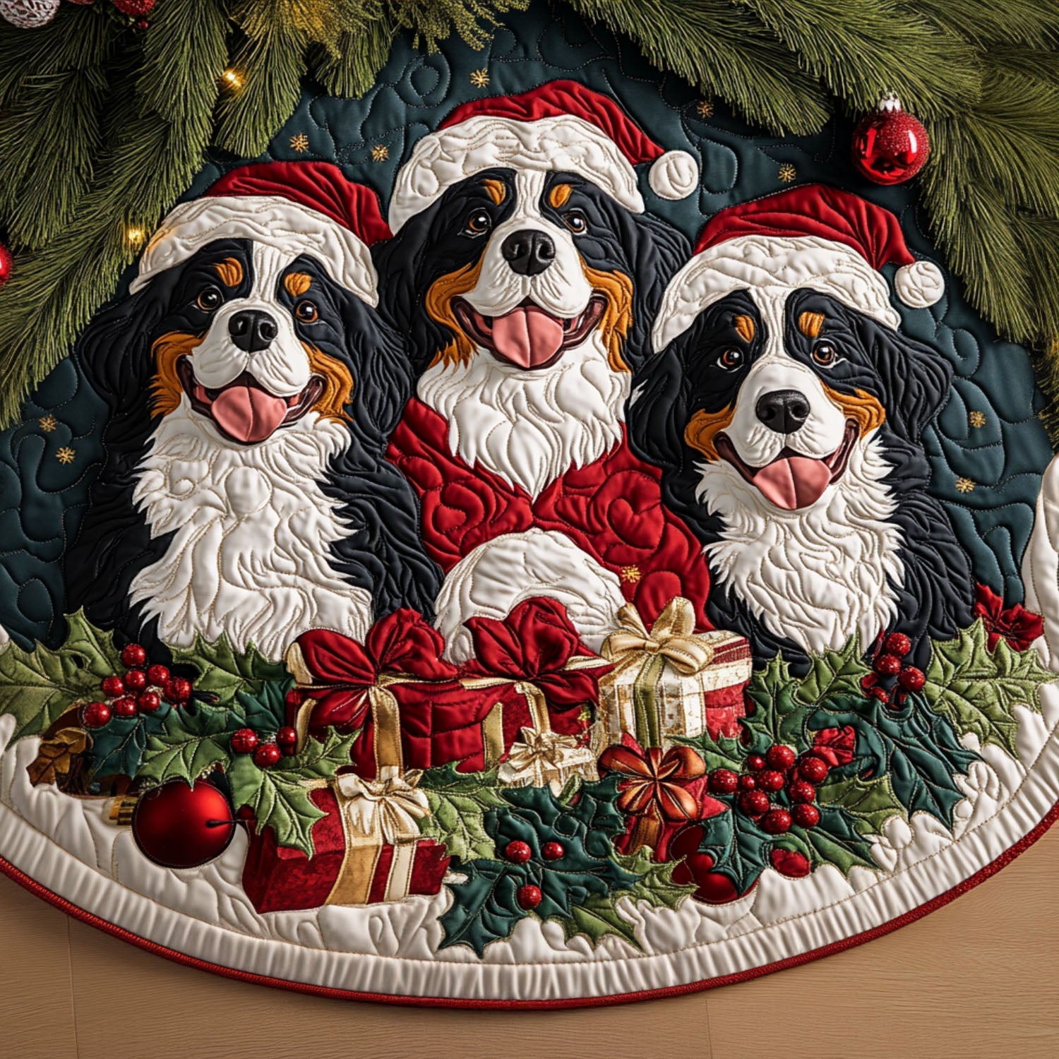 Winter Guardian Quilted Christmas Tree Skirt Meaningful Christmas Gift to Warm the Heart