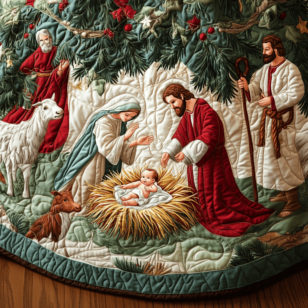 Sacred Scene Christmas Quilted Tree Skirt Adorable Holiday Tree Skirt for Cozy Spaces