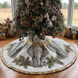 Snowy Elephants Quilted Christmas Tree Skirt Custom Christmas Tree Skirt Merch for Your Family