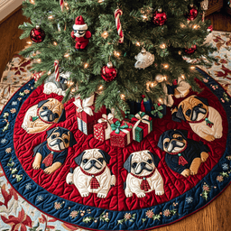 Pug Noel Night Christmas Quilted Tree Skirt Trending Christmas Tree Skirt Merch 2025