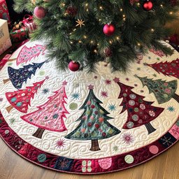 Yuletide Charm Christmas Quilted Tree Skirt Custom Christmas Tree Skirt Merch for Your Family