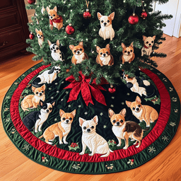 Tiny Festive Paws Quilted Christmas Tree Skirt Perfect Tree Skirt Gift for Mom or Grandma