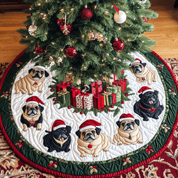 Pug Spirit Christmas Quilted Tree Skirt Exclusive Christmas Tree Skirt Merch Collection