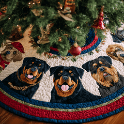 Rottweiler Heart Christmas Quilted Tree Skirt Thoughtful Christmas Tree Skirt Gift Idea Classic Red and White Tree Skirt for Traditional Decor