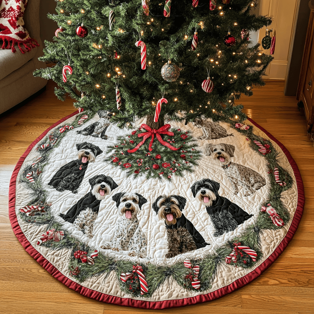 Schnauzer Tree Charm Christmas Quilted Tree Skirt Trending Christmas Tree Skirt Merch 2025