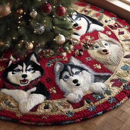 Winter Husky Magic Quilted Christmas Tree Skirt Exclusive Holiday Tree Skirt Gift for Families