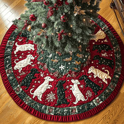 Tiny Paws Parade Christmas Quilted Tree Skirt Popular Gift Merch for Christmas Enthusiasts