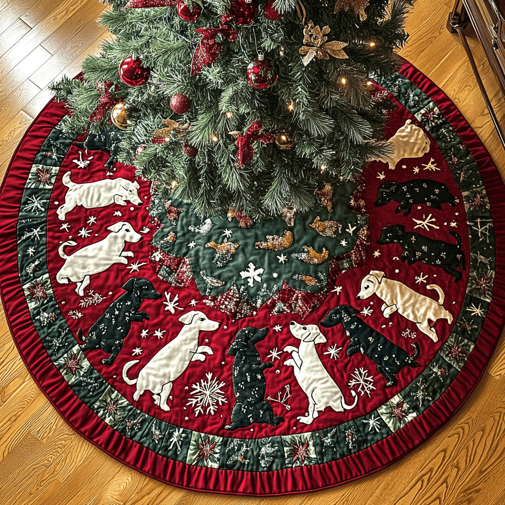 Tiny Paws Parade Christmas Quilted Tree Skirt Popular Gift Merch for Christmas Enthusiasts