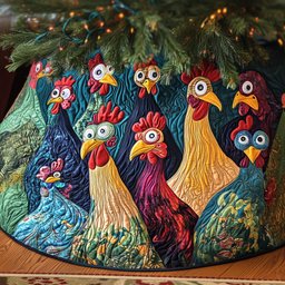Rustic Roosters Quilted Christmas Tree Skirt Perfect Merch Gift Tree Skirt for Holiday Season