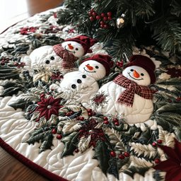 Snowy Smiles Quilted Christmas Tree Skirt Trending Christmas Tree Skirt Merch 2025