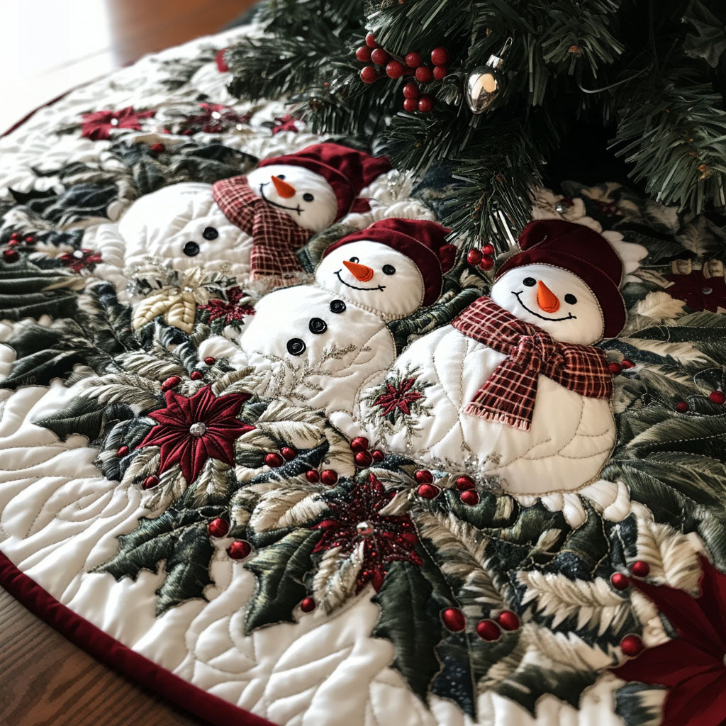Snowy Smiles Quilted Christmas Tree Skirt Trending Christmas Tree Skirt Merch 2025