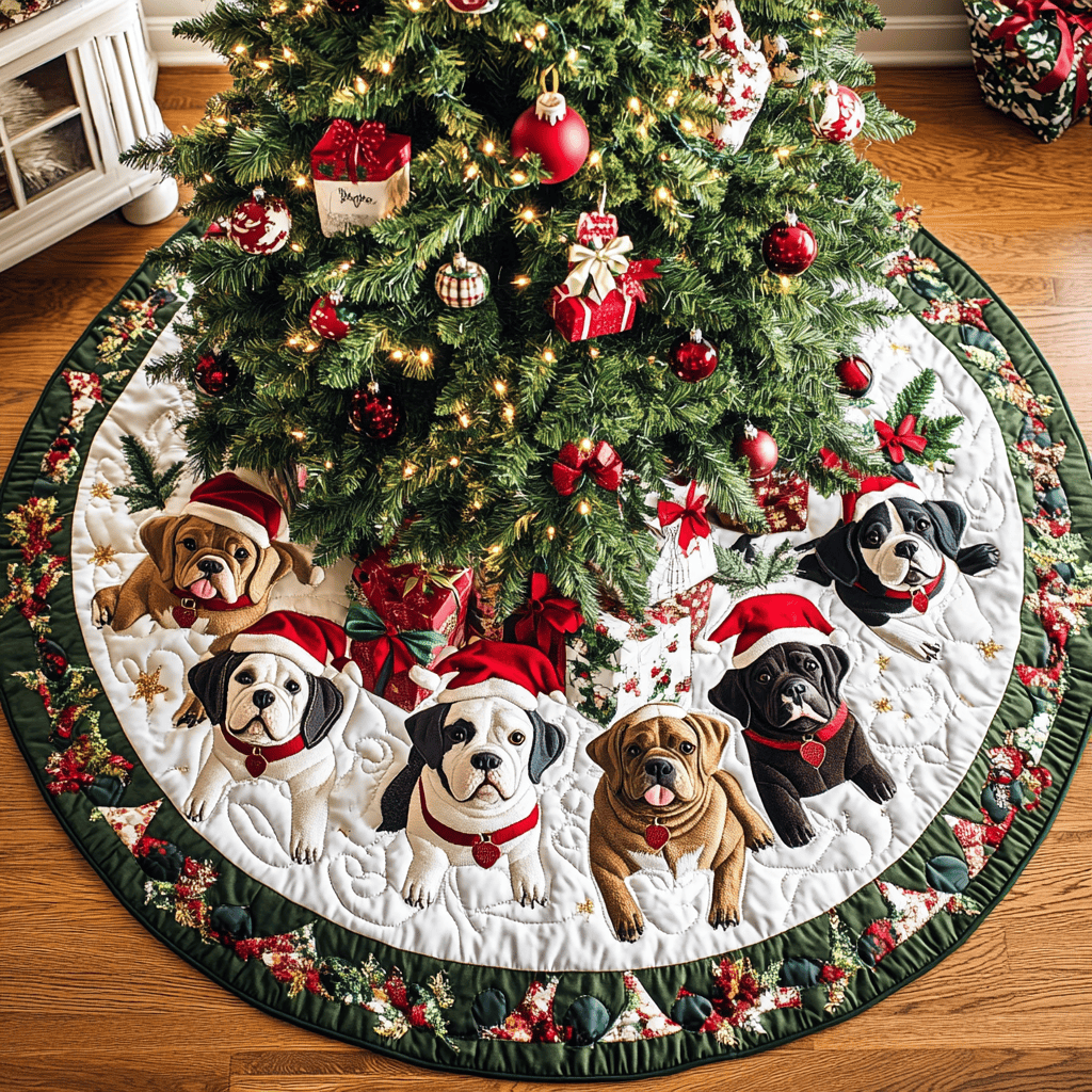 Pitbull Christmas Charm Christmas Quilted Tree Skirt Perfect Tree Skirt Gift for Mom or Grandma