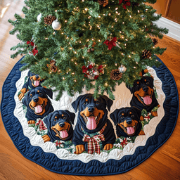 Rottweiler Christmas Charm Christmas Quilted Tree Skirt Warm and Soft Christmas Tree Skirt for Winter