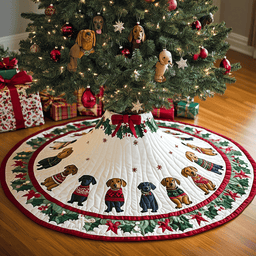 Long Dog Love Christmas Quilted Tree Skirt Lovely Holiday Tree Skirt for Festive Vibes