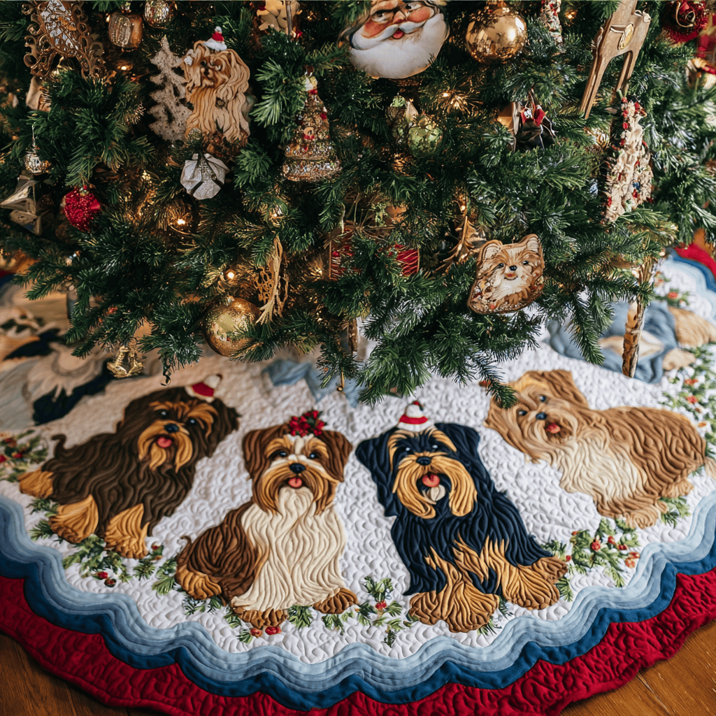 Yorkshires Blessing Christmas Quilted Tree Skirt Charming Tree Skirt for Family Gatherings