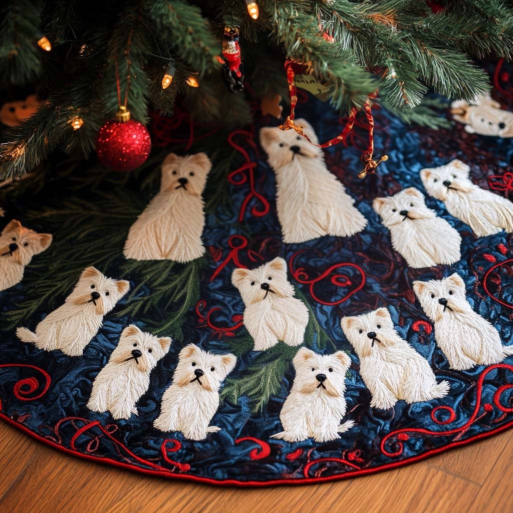 Snowy Westie Christmas Quilted Tree Skirt Must Have Holiday Merch for Christmas Decor