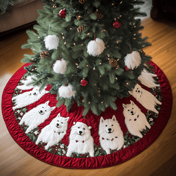 Samoyed Christmas Joy Christmas Quilted Tree Skirt Lovely Gift Merch for a Festive Home