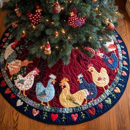 Joyful Coops Christmas Quilted Tree Skirt Seasonal Gift Merch for Festive Homes