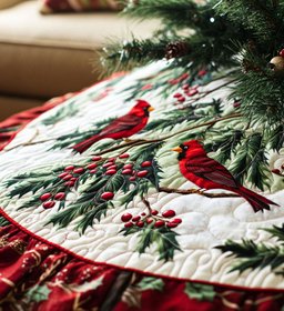 Winterberry Wrap Quilted Christmas Tree Skirt Lovely Gift Merch for a Festive Home