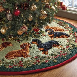 Merry Dachshund Nights Quilted Christmas Tree Skirt Warm and Soft Christmas Tree Skirt for Winter Popular Gift Merch for Christmas Enthusiasts