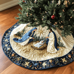 Nativity Radiance Christmas Quilted Tree Skirt Charming Tree Skirt for Family Gatherings