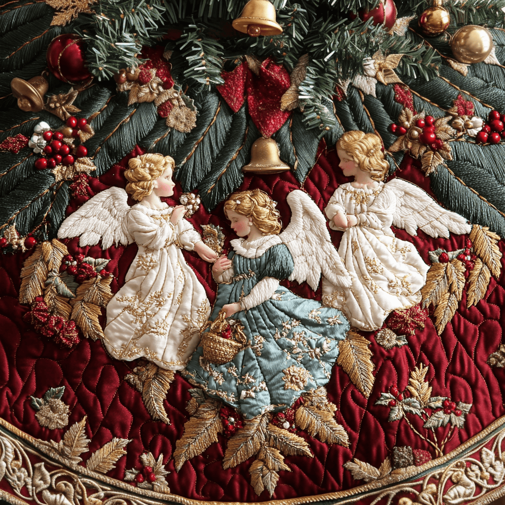 Ornaments Of Heaven Christmas Quilted Tree Skirt Warm and Soft Christmas Tree Skirt for Winter
