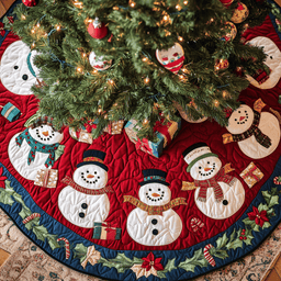 Snowflake Buddy Christmas Quilted Tree Skirt Lovely Holiday Tree Skirt for Festive Vibes