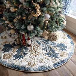 Snowflake Whisper Christmas Quilted Tree Skirt Lovely Holiday Tree Skirt for Festive Vibes