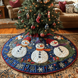 Snowman Magic Christmas Quilted Tree Skirt Unique Holiday Gift Merch for Family Homes