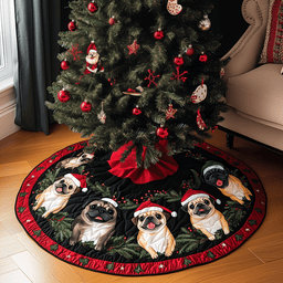 Merry Pugs Quilted Christmas Tree Skirt Trending Christmas Tree Skirt Merch 2025